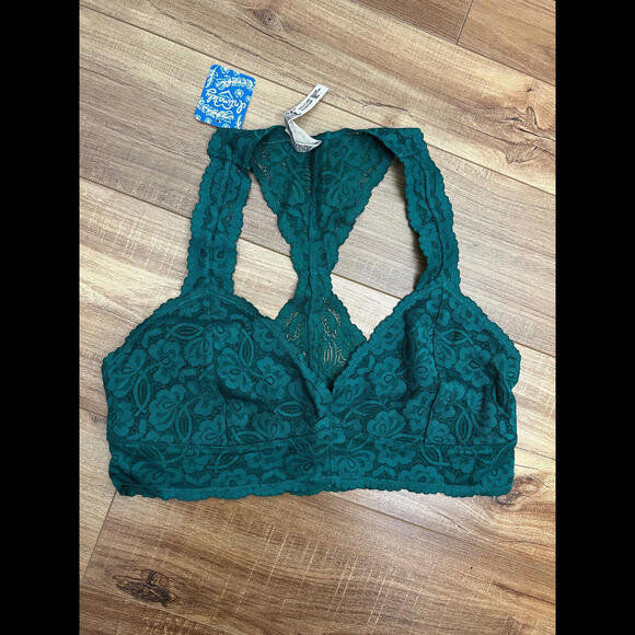 Free People Green Galloon Lace Racerback Bralette OB590924 Women's Large L - Picture 3 of 7